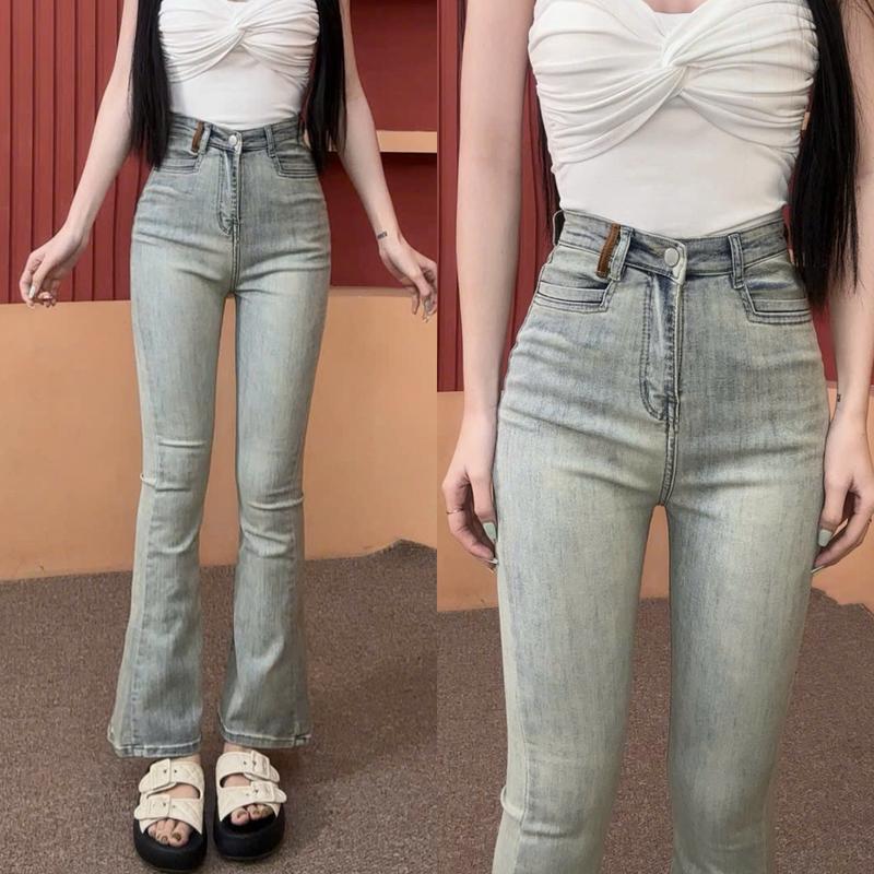 [ ZINLY SHOP ] Quần Jean Nữ Ống Loe Fom Ngắn 95Cm Và Dài 105Cm Thiết Kế Túi Vuông Vải Co Giản Dẽo Dai Mềm Mát Q413