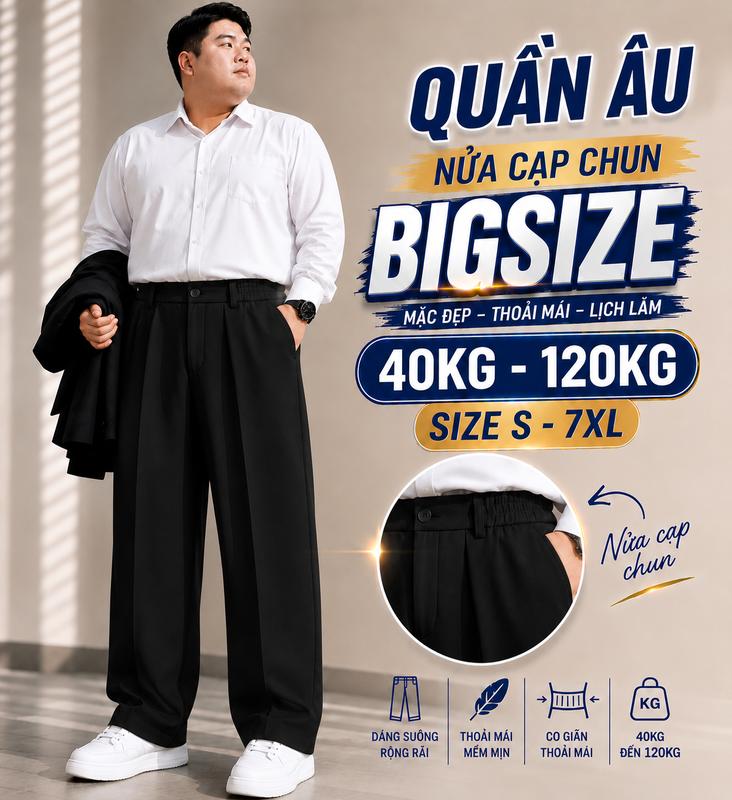 Quần âu form suông nửa cạp chun MOON HOUSE Màu Đen mã form suông rộng nam nữ…