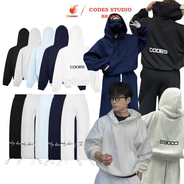   ĐỘC QUYỀN TIKTOKSHOP  Set bộ hoodie nam nữ nỉ bông cotton from rộng Codes in lụa nón to 2 lớp oversize basic dáng suông thu dông cặp đôi bigsize 