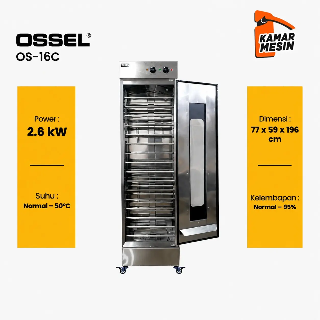 OSSEL Mesin Pengembang Adonan Proofer Listrik OS-16C 16 Trays