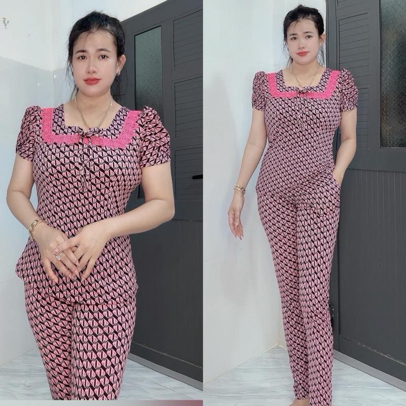 Sét đồ bộ nữ cổ vuông quần dài ống ôm tay búp sen vải thun aty size 48-85kg _Tâm Đan