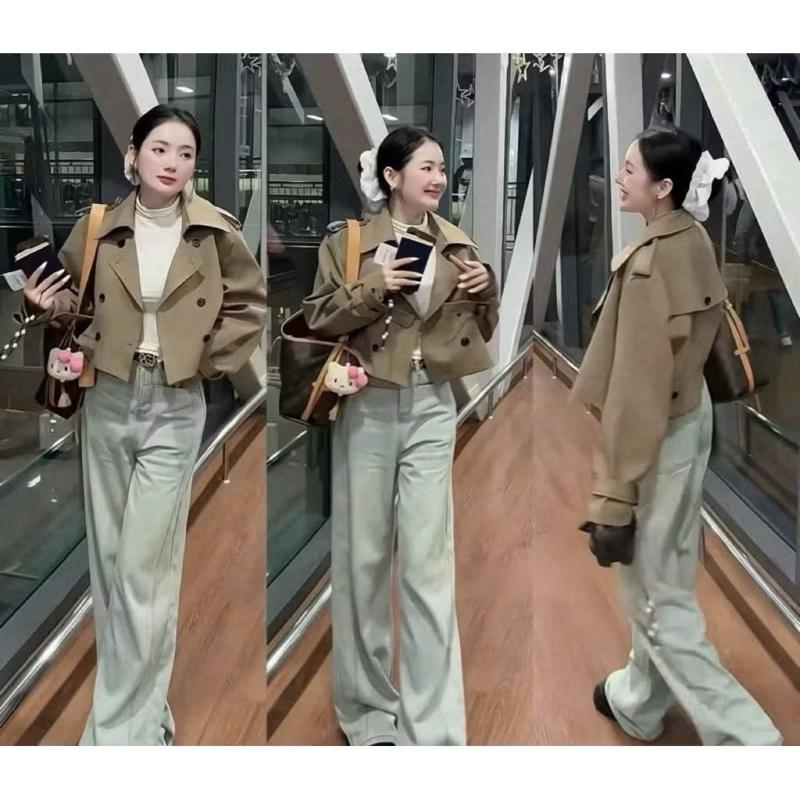 Áo khoác mangto nữ dáng ngắn cài cúc chất tuyết mưa ép mùng tay dài dày dặn mặc 2 kiểu phong cách trẻ trung hiện đại BIGSIZE