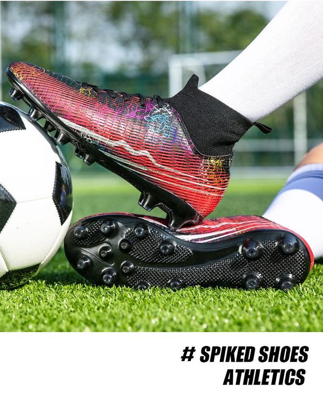 Product Introduction of Messi Football Shoes Large Size: EU35-47 Male Teenager Students Outdoor Lawn High-top Training Shoes Cristiano Ronaldo Children Adult AG Spike Anti-slip Shock Absorbing Professional Competition Shoes 21