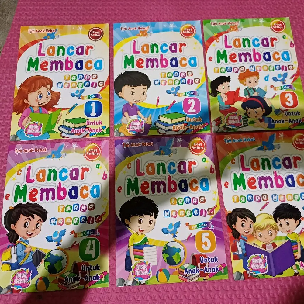 Paket 6 Buku Lancar Membaca Tanpa Mengeja Full Color - Anak Hebat - 32 Halaman - Ukuran 20 x 15 - Best Seller - Distributor Buku Anak