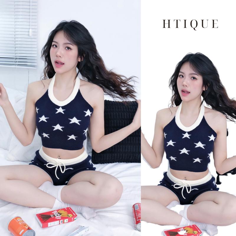 (BST hè HTIQUE) XẢ KHO Quần len Họa tiết ngôi sao Năng động, Quần short len phong cách nữ tính và cuốn hút HT17