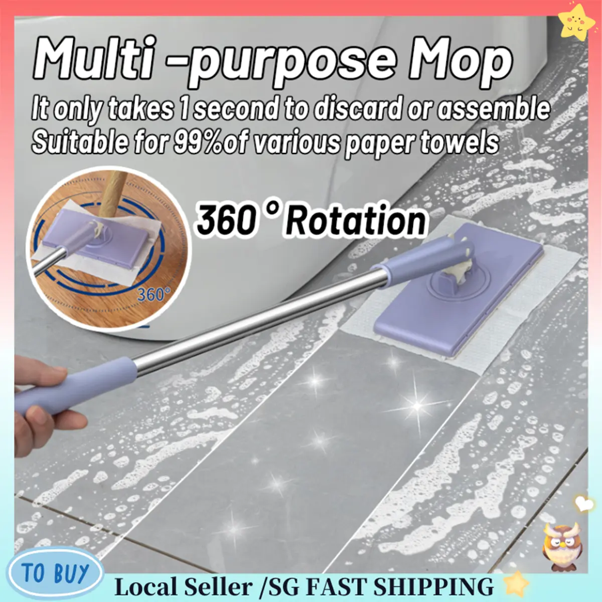 SG READY STOCK Mop 360° Self-extrusion Type Hands-free Easy Drainage Floor Mop Rotatable Multifunctional Cleaning Tool