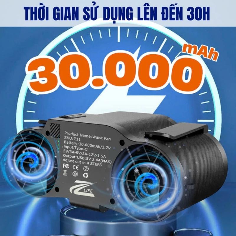 Quạt Đeo Thắt Lưng - Đeo Cổ Zlife Z11 30000mAh - Quạt Điều Hòa Tích Điện Dùng 30H Kèm Sạc Dự Phòng 4