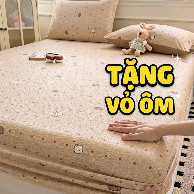 (Tặng vỏ ôm) Bộ Ga và 2 Vỏ Gối Giường Ngủ Cotton Icy Mềm Mại Thoáng Khí Ga Giường Bo Chun Kèm 2 Vỏ Gối Đầu Size 45x65cm