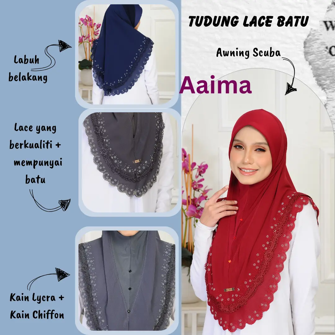 Tudung Sarung Chiffon+Lace+Batu | Heavy Chiffon | Size M , L , XL | Casual 777 Diamond Hijab Women