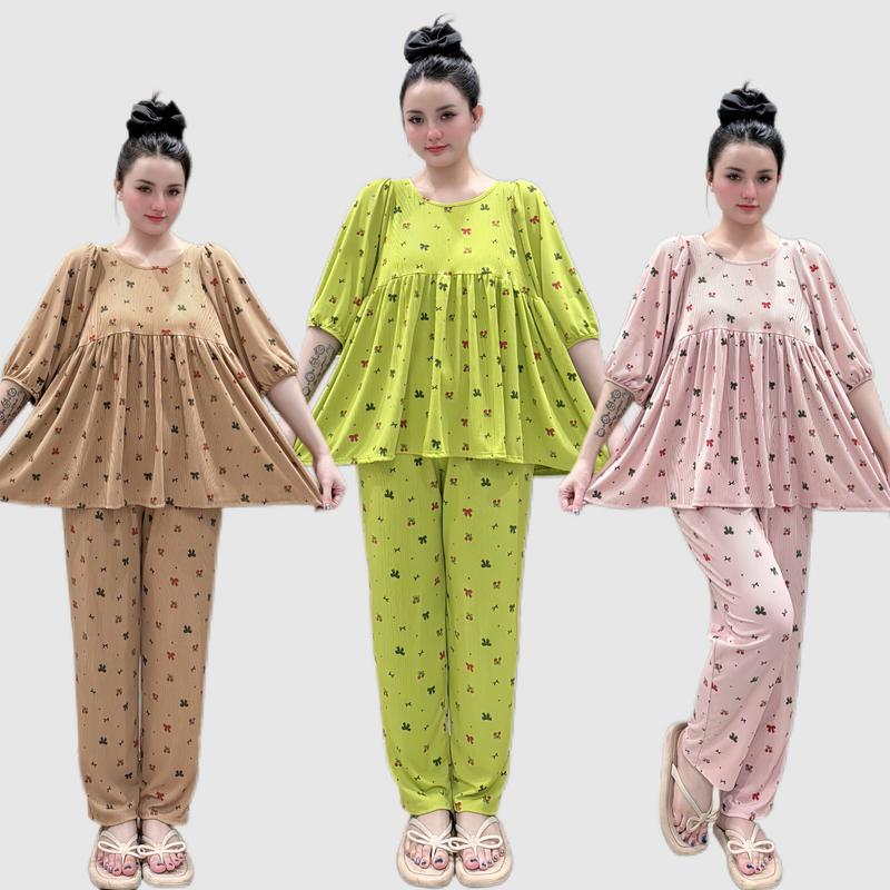 có đường may sau lưng set babydoll họa tiết nhí dễ thương phù hợp mọi độ tuổi màu sắc nhẹ nhàng