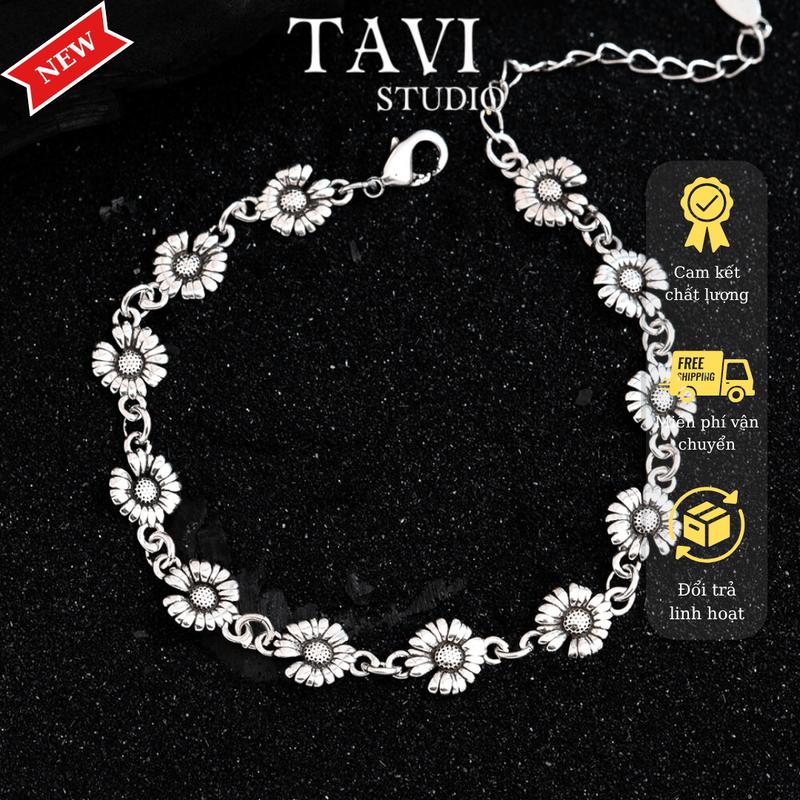 Mua là mê chê thì hoàn về Vòng tay daisy nam nữ unisex - Lắc tay thép titan bông hoa cúc màu bạc chống gỉ phong cách Hàn Quốc thanh lịch hiện đại sang trọng Tavi