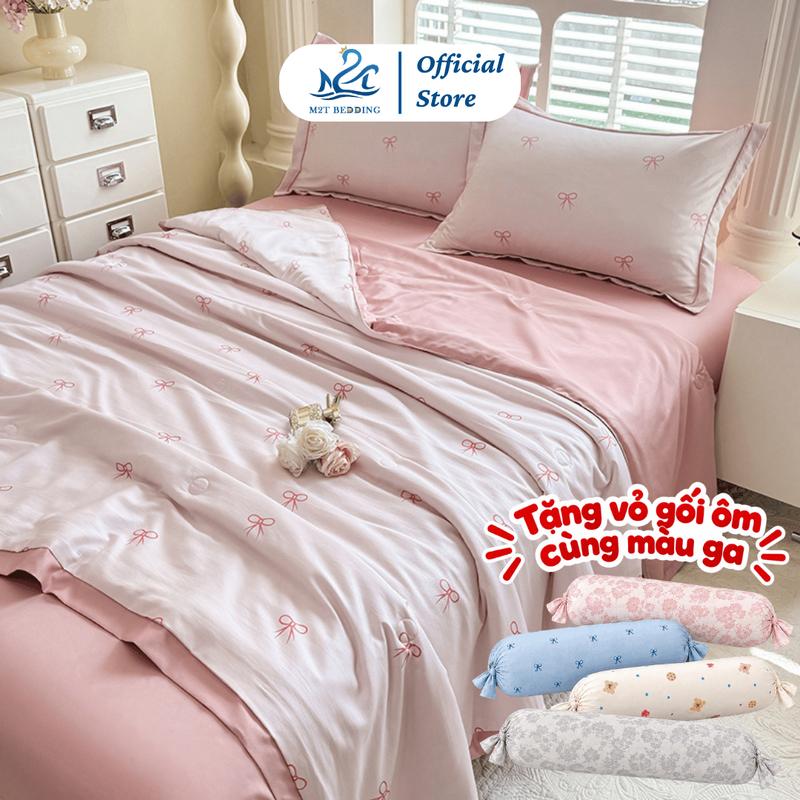 [TẶNG VỎ GỐI ÔM] Bộ chăn ga gối LỤA THÁI 9D M2T BEDDING mềm, mịn, mát - chăn chần bông mỏng cho mùa hè, ga giường và 2 vỏ gối nằm
