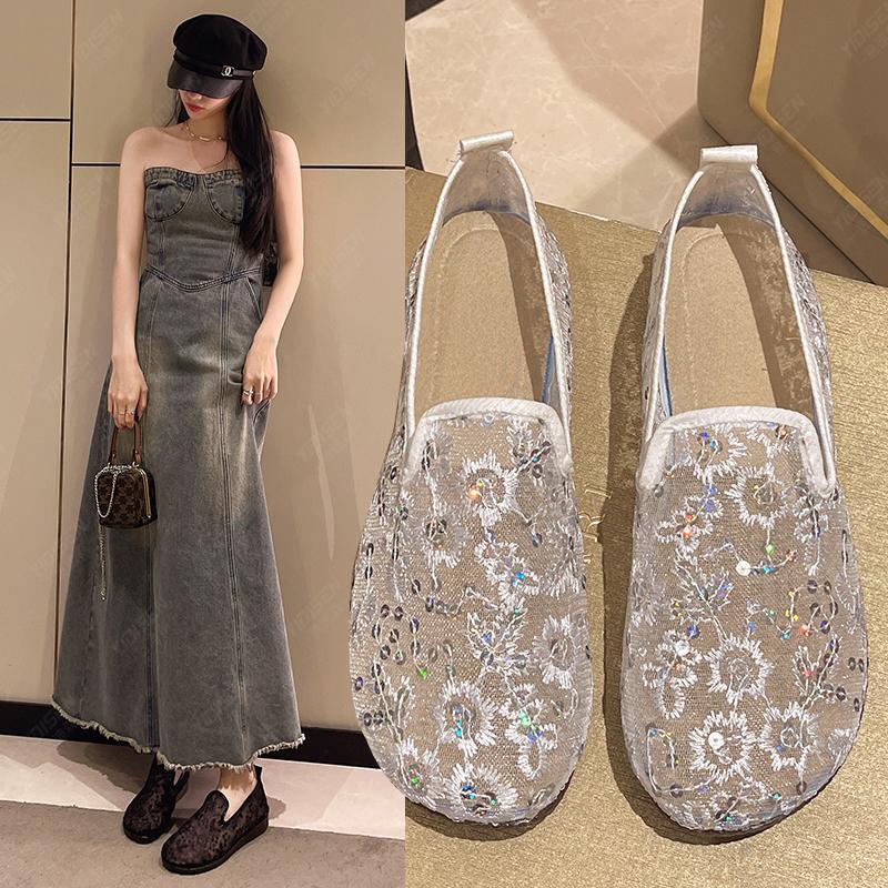 Giày vải phong cách Bắc Kinh cũ, dành cho phụ nữ, chất liệu lưới mùa hè Giày Lưới, Đế Gân Bò Mềm, Thiết Kế Kiểu Lười, Thích Hợp Làm Giày Ngư Dân Giày cho mẹ, kiểu cổ thấp và miệng nông, cũng thích hợp làm giày 0