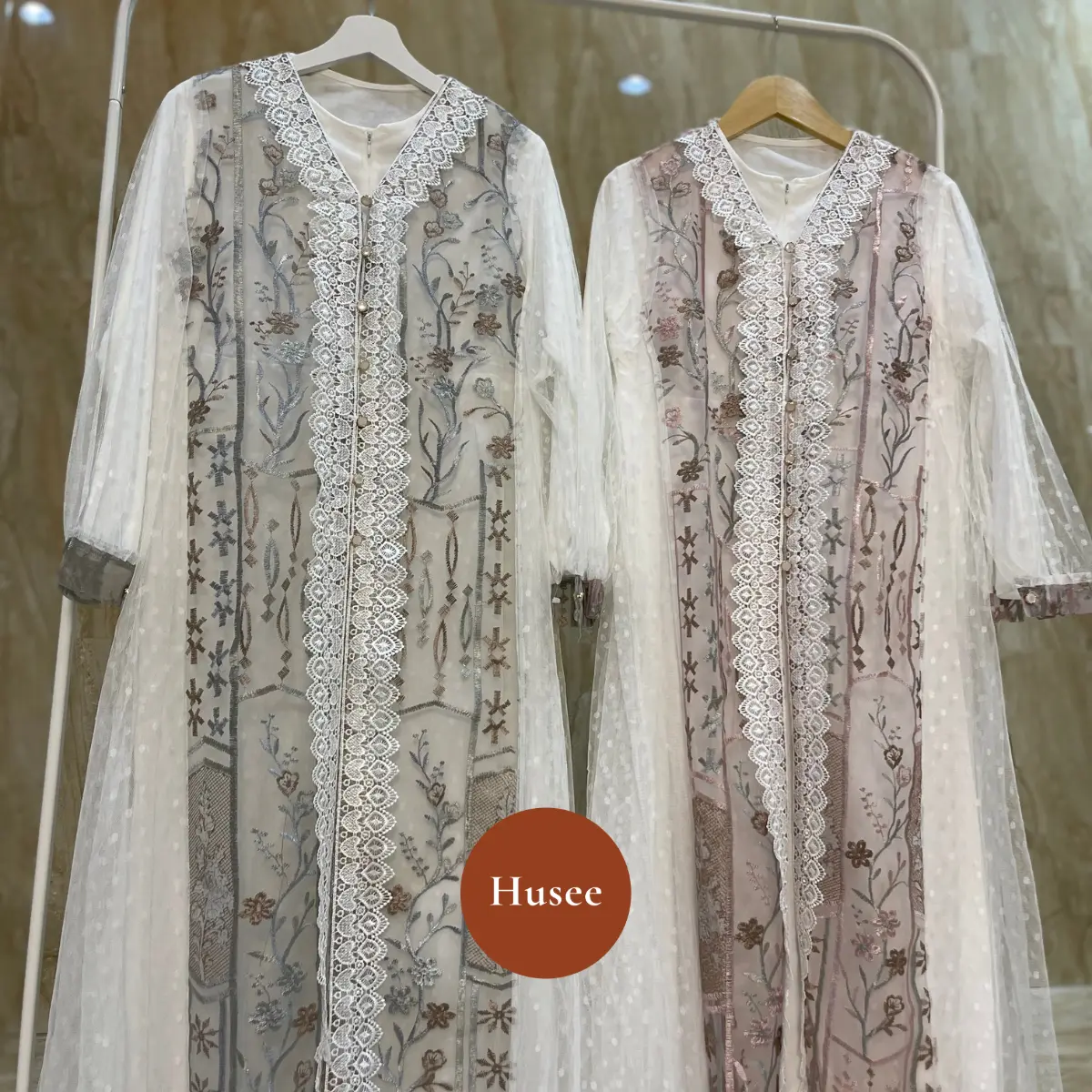 Husee Fashion - Emma Dress - Dress Brukat Premium Wanita Lebaran 2025 Inner + Outer - Muslim, Gamis