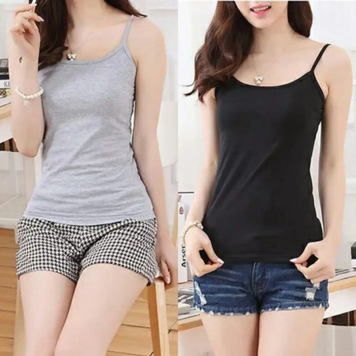 Tanktop Wanita Tali Kecil, Model Terbaru - Atasan Cewek Dewasa croptop remaja atasan tank & tube dasar Crop White Katun Basic Panjang tank  top Simple kaos  crop