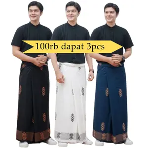 SARWON- Paket Sarung 100Rb Dapet 3Pcs Sarung Batik Muslim Dewasa Polos Adem Lembut Katun Hitam Kain Motif Printing Santri