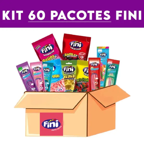 Kit com 60 pacotes Bala Fini Sabores Variados