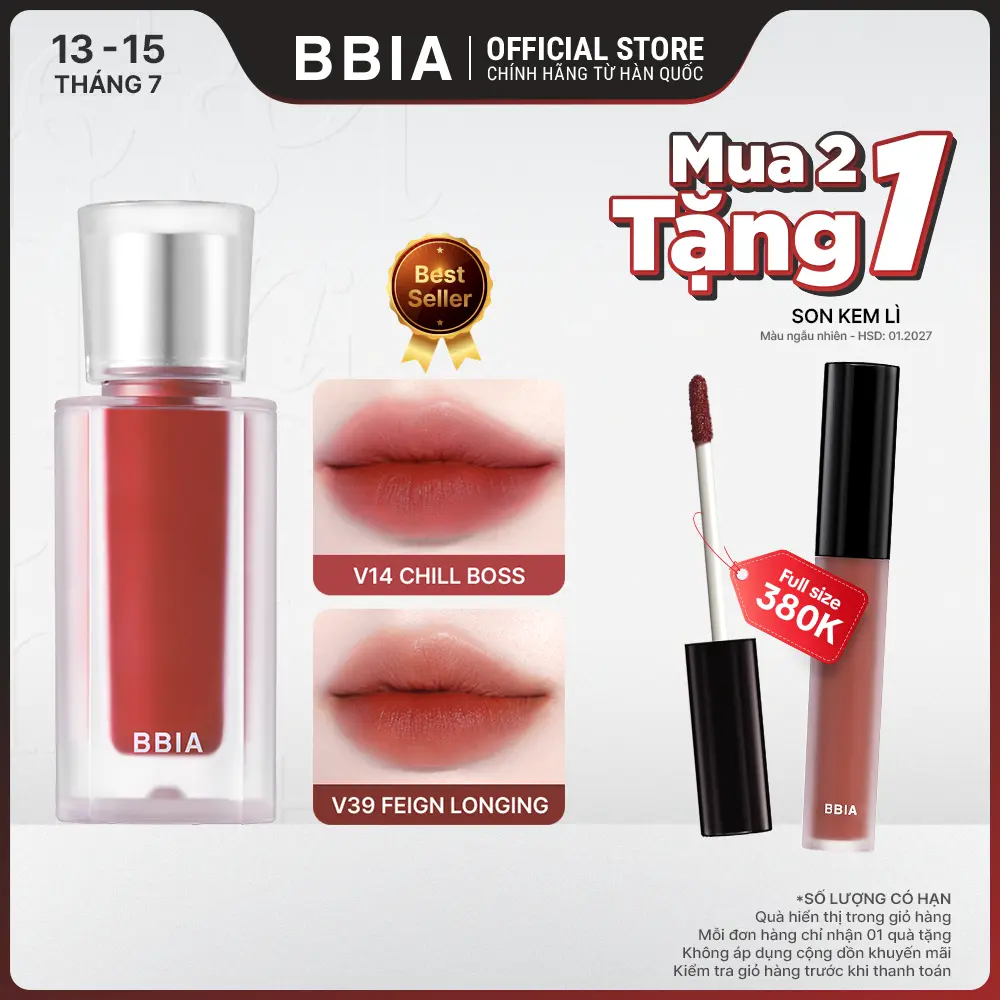Son kem nhung thuần chay, nhẹ môi BBIA Last Velvet Tint V Edition 5g