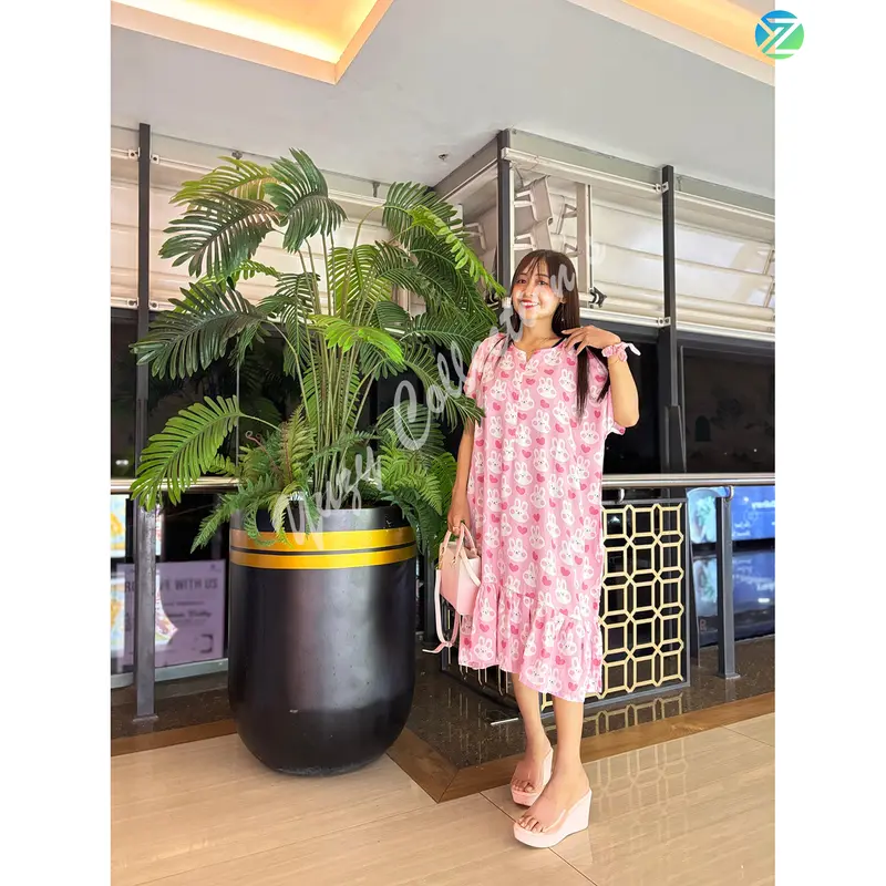 [Lestari x Yuzy] Exclusive daster rufle mama muda busui LD 115 PB 100 bumil bahan rayon viscose selutut Dress Wanita Ruffle Lembut Nyaman Dewasa Ibu Pendek Tidur Menyusui 5