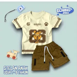 Elnino Kids Stelan Anak Laki-laki Perempuan Motiv Luvie Series Usia 1-8 Tahun Baju Kaos & Celana Pendek