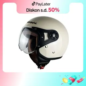 Helm Bogo Hijab YRH Classic Retro Dewasa Anti Pusing dengan Kaca Smoke Hitam Pilot Original - Ukuran M/L/XL Motorcycle Cewek Pria Couple Pasangan Wanita Vespa Matic