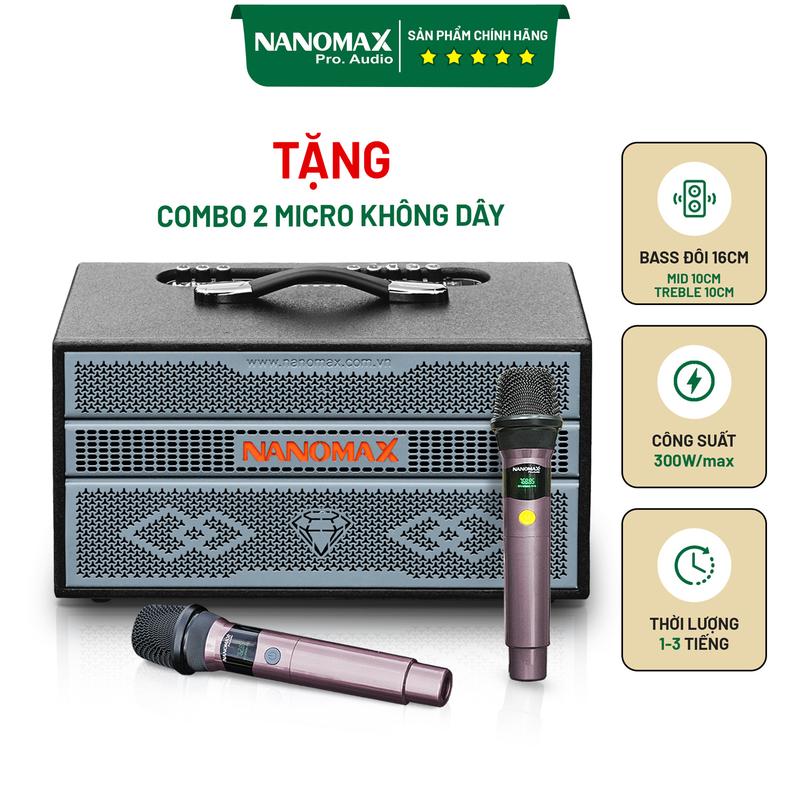 Loa Karaoke Xách Tay Nanomax K-03 Bass Đôi 16cm Công Suất 300w max Karaoke Bluetooth