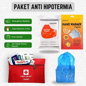 Paket Survival Anti Hipotermia: Selimut Tahan Dingin, Penghangat Tangan, Jas Hujan, dan First Aid Kit Camping Gunung