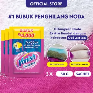 Vanish Bubuk Pink Pembersih Noda Baju Membandel 30gr (3 Pcs)