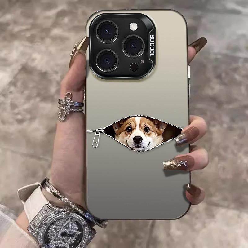 In Chó corgi mở khóa kéo bạc Ốp lưng điện thoại bền chống sốc trầy xước thời thượng tối giản phong cách Instagram trang đường phố cho iPhone 18 17 16 15 14 13 Pro Max Plus 7 8 XS SE