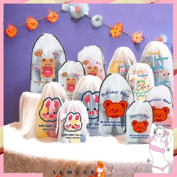 SS Pouch Serut Organizer Travel Anti Air Tas Serut Karakter Beruang Serbaguna Tas Kosmetik Kartun Rabbit Kantong Travel Bag Waterproff Pouch Make Up Wanita