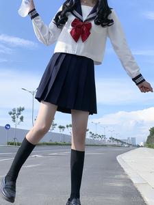 かわいいスクールJK風 長袖の制服セット、トップス＋ショートスカート＋ネクタイ、プレッピースタイル、シワになりにくい生地、コスプレ＆パーティーに最適