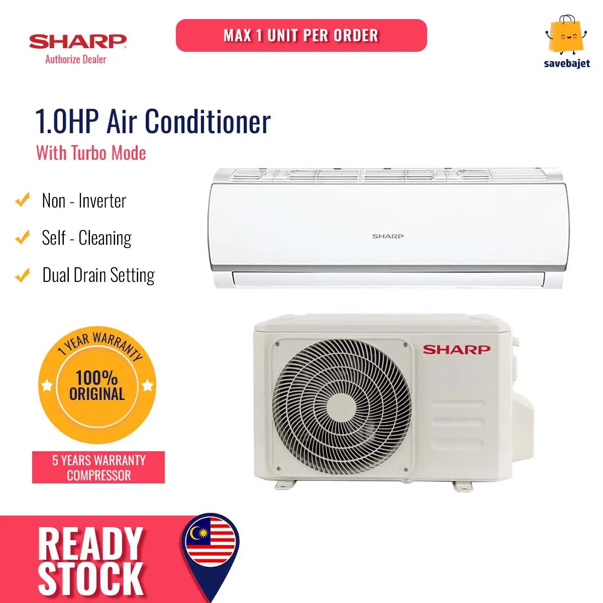 Sharp Air Conditioner 1.0HP AHA9WCD2 Aircond Dinding Penghawa Dingin