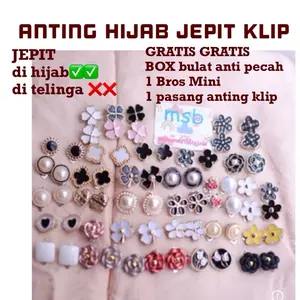 (AA) MSB PAKET Anting HIJAB JEPIT Jilbab MUSLIM Earrings Klip KERUDUNG Anti Kendor Bahan Akrilik Tahan Lama Elegan Cocok Semi Formal Free Box Bulat