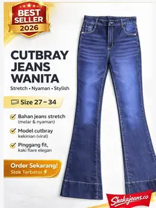 STORE SHAKAJEANS.CO LIGHT NAVY Celana Jeans Cutbray Wanita Stretch – High Waist Denim Korea Style Nyaman & Trendy
