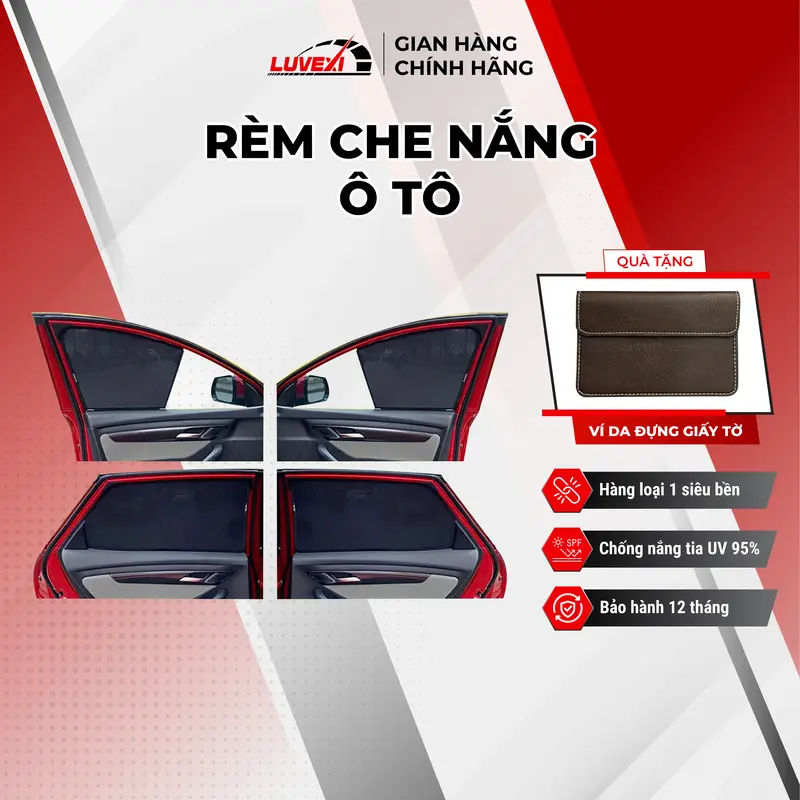 Rèm che nắng Ô Tô Loại 1 Luvexi chống tia UV, Bộ 4 tấm che nắng xe hơi cao cấp thiết kế theo xe