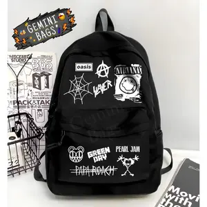 Gemini Bags-Tas Ransel Hangout Keren Backpack Distro Laptop Tas Kuliah Gendong Vintage Pria Wanita Gaya Korea Sekolah SD/SMP/SMA Fungsional Punggung Hitam Kece