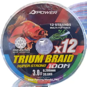 SENAR PE/SERAT MULTICOLOR X12 MERK D'POWER TRIUM BRAID SUPER STRONG 100METER (CONNECTING) pan cing