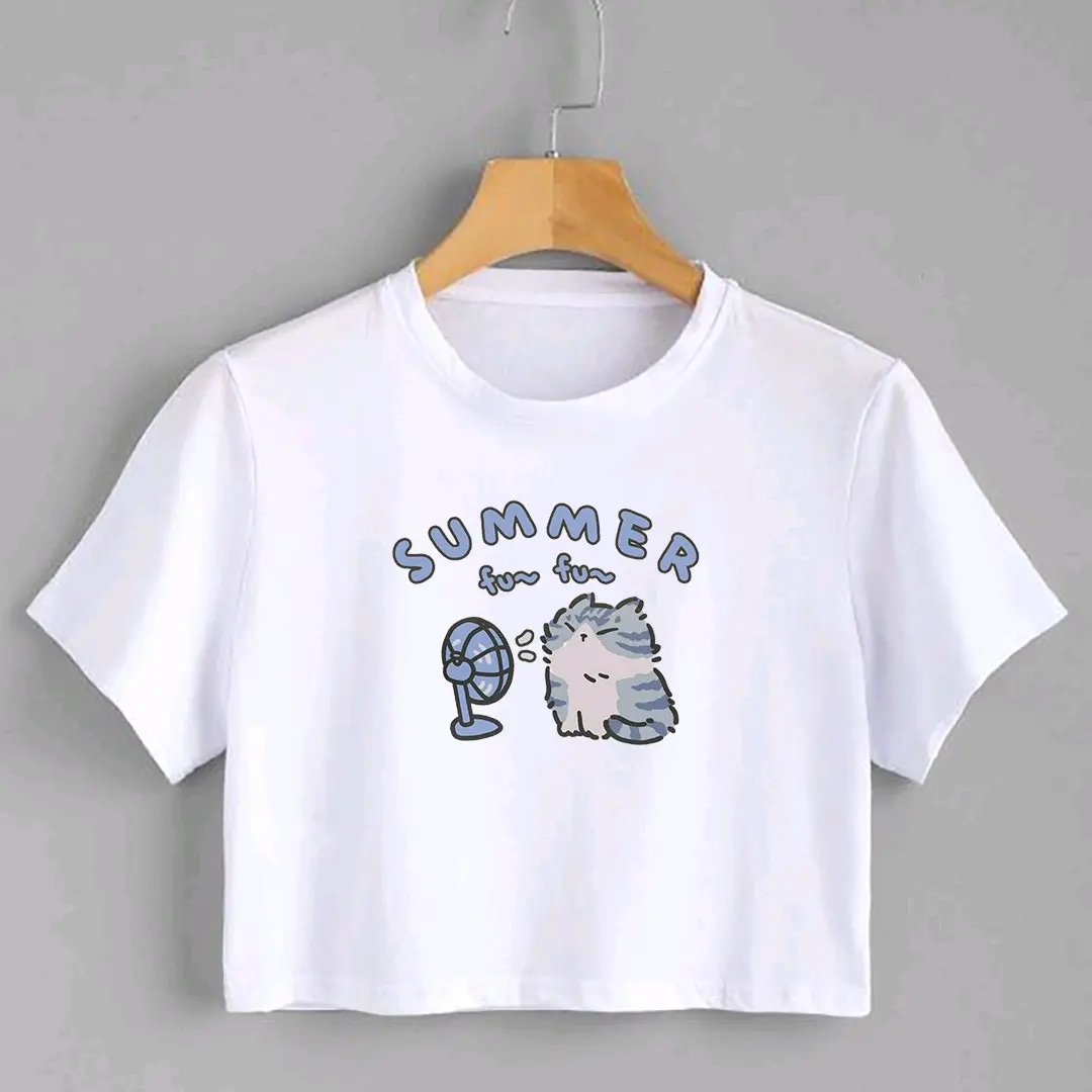 Baju atasan SUMMER CAT Crop top wanita remaja babyterry anak cewek ALLSIZE