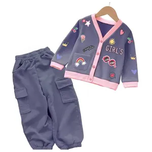 CAIFU Setelan Cardigan Girls Unicorn Anak Perempuan Kiyowo Multicolour Celana Cargo Anak Anak 2-10 Tahun Lengan Panjang Bunda Parsel Katun