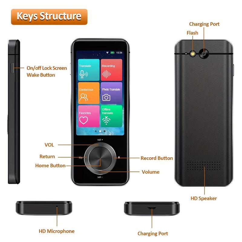 Product Introduction of M9 Language Translator Device Portable Voice Interpreter In 107 Languages Real-time 2-WAY Voice Translator Support Recording Text Translate Photo Translating Chinese/English/Japanese/Korean 1