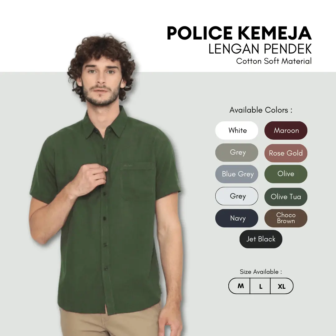 POLICE Kemeja Polos Basic Cotton Soft Regular Fit Pria