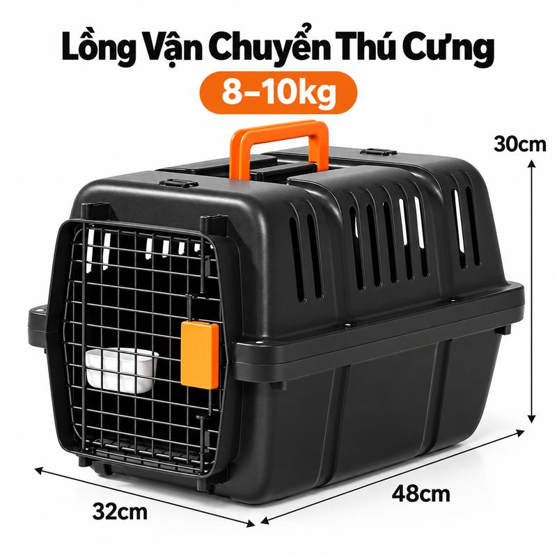 Lồng Vận Chuyển Thú Cưng Cho Chó Mèo, Size 48x32x30cm, Tải Trọng 8-10kg, Thoáng Khí, Dễ Mang Theo
