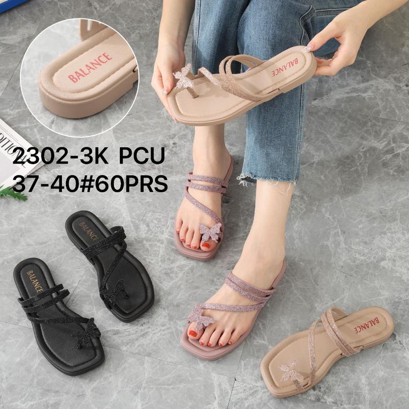 Sandal Slop Jepit Wanita Karet Jelly Import Glitter Butterfly BALANCE 2302-3K Pink Hitam Sendal 0
