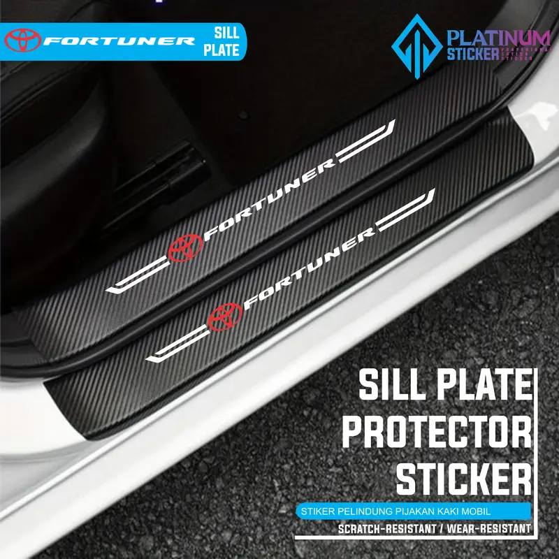 DISKON 9 PCS SILL PLATE CARBON 3D MOBIL FORTUNER STICKER KARBON PELINDUNG PIJAKAN BUMPER BAGASI MOBIL TOYOTA 0