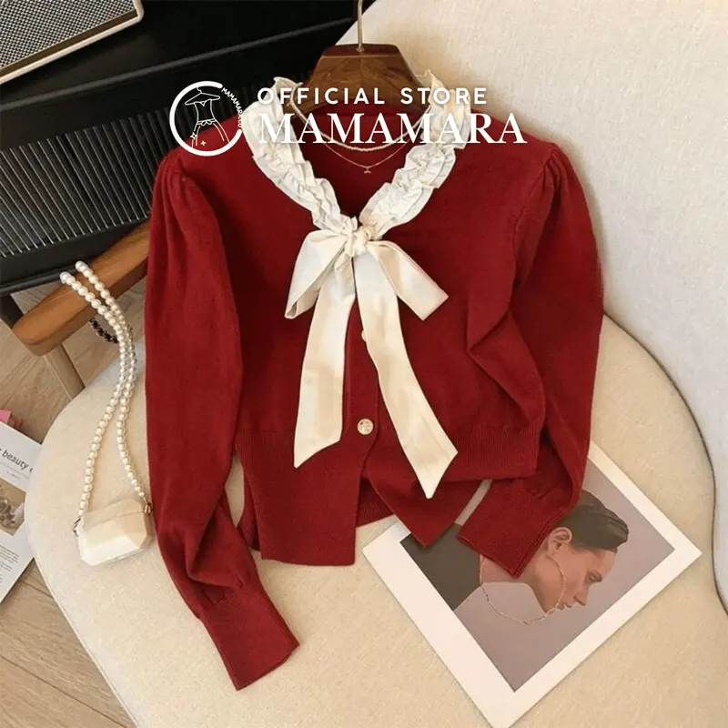 MAMAMARA - Atasan Rajut Blouse Wanita Leher Pita Syal Round Neck Simple 0