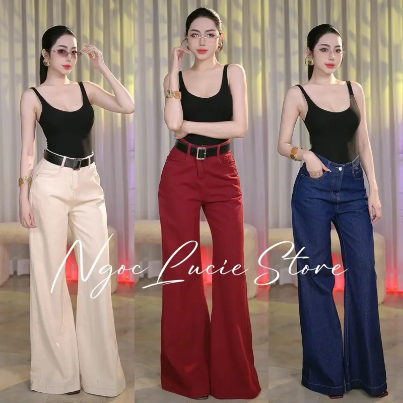 (ỐNG RỘNG 37CM) Q35 - Quần Jean Ống Suông Rộng Hack Dáng Trendy  - Ngọc Lucie - Không bán kèm phụ kiện túi xách
