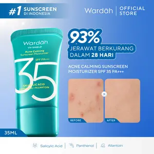WARDAH UV Shield Acne Calming Sunscreen Moisturizer SPF 35 PA untuk komedo jerawat dan bekas jerawat kulit berminyak tekstur gel ringan mudah meresap - Skincare