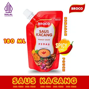Brocofood Saus Kacang Rasa Pedas Serbaguna Pouch 180ml - Saus Kacang Instan Bahan Kualitas Tinggi Cocok untuk Rumah Tangga & Usaha Kuliner - Saos