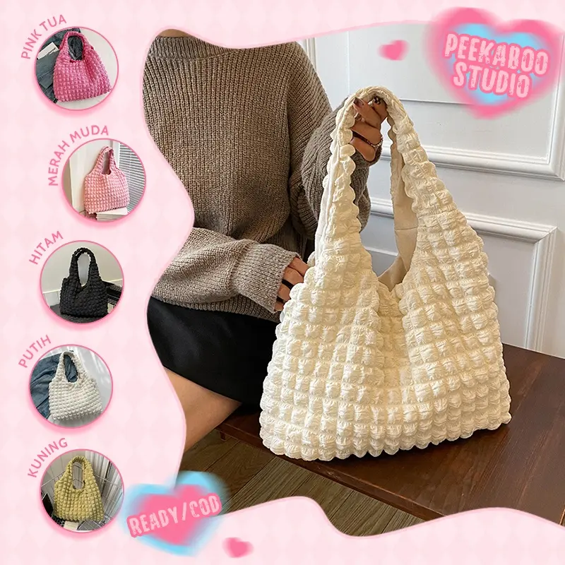 Ready/COD Tas Jinjing Wanita Gaya Korea Tote Bag Belanja Wanita Trendy Puffy Korean Big Tote Bag Totebag Besar Estetik