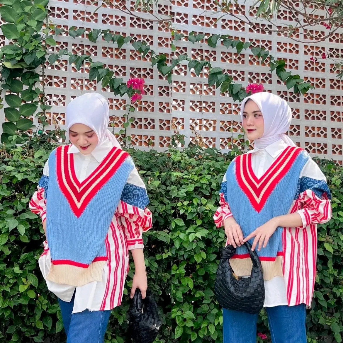 Blouse BKK Premium 2in1 vest Shirt & Blouse/  Baju Atasan Wanita bahan Katun Motif/ Ld 110 Pb 66 Oversize Casual Top Nyaman Santai Busui